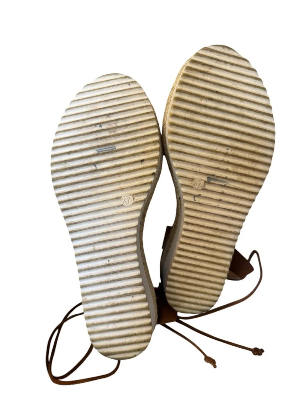 Sundance Tan Suede Lace Up Espadrille Flatform Sandals, EU 37 (6.5-7)